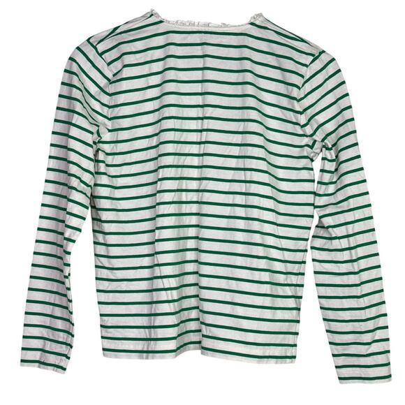 J. Crew Striped Ruffle Neck Henley Buttons Long Sleeve Top Blouse S Green White - Picture 14 of 15